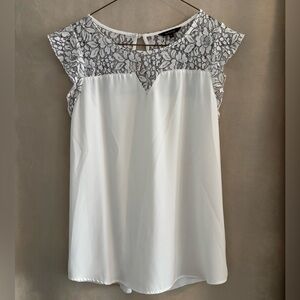 RW&CO Women’s Mixed Media Blouse with White & Black Lace